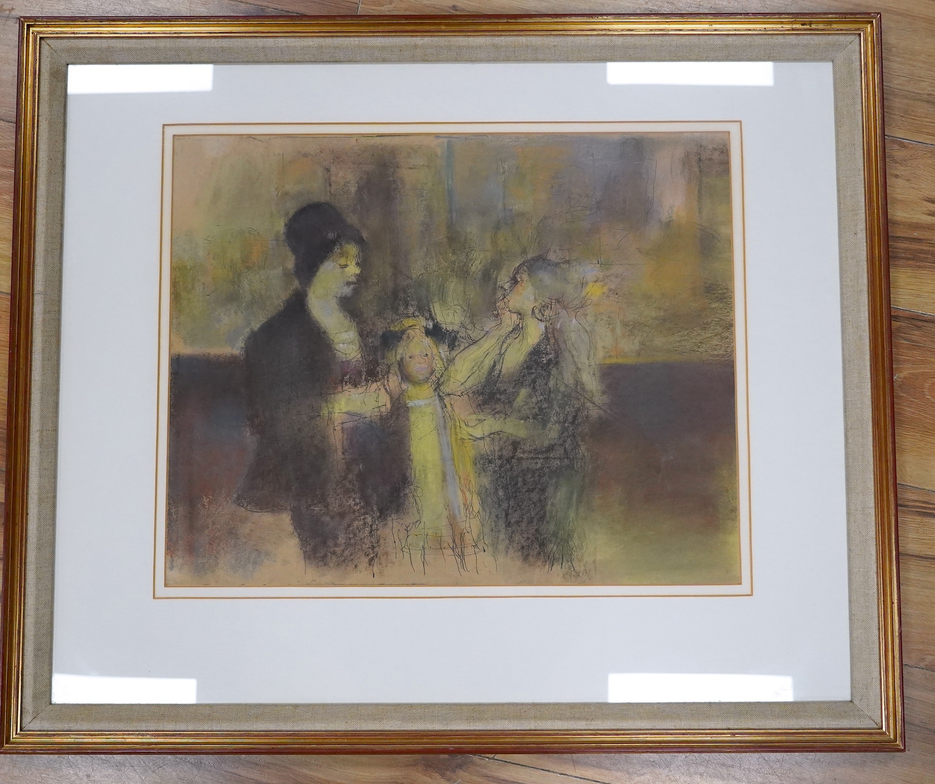 Alex C. Koolman (1907-1998), pastel, ‘Maria and her Daughters’, details verso, 41 x 51cm. Condition - good